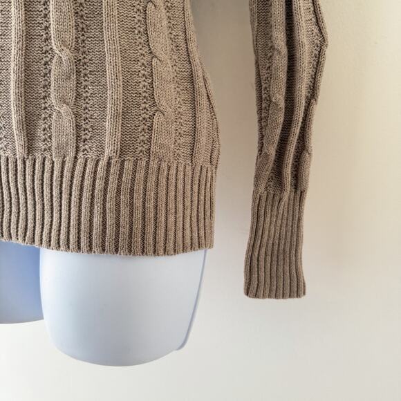 Beige Cable Knit Sweater V Neck Fitted Long Sleeve Cotton Ribbed Y2K Preppy XS - Picture 4 of 11